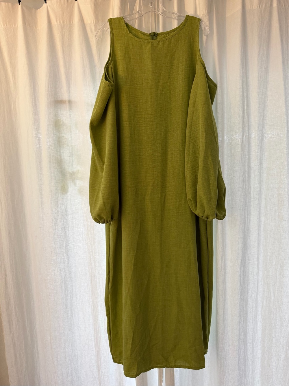 SHEIN Olive Green Cold-Shoulder Midi Dress with Balloon Sleeves